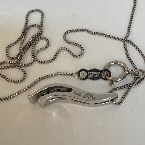 Solid 14K White Gold Natural Diamond Pendant Box Link Neck Chain Necklace - Picture 12 of 13